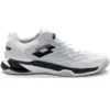 Lotto Men’s Mirage 100 Clay Tennis Shoes (White/Black/Silver Metal) -Tecnifibre Shop 210731 1EM lotto mens mirage 100 clay tennis shoes white black silver metal right 1000 1000