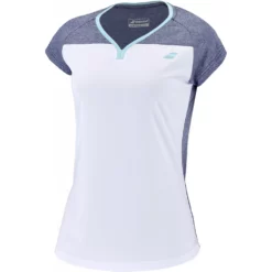 Babolat Girl’s Play Cap Sleeve Tennis Tee (White/Blue Heather) -Tecnifibre Shop 3GTE011 1079 Babolat Girls Play Cap Sleeve Tennis Tee WhiteBlue Heather c 1000 1000