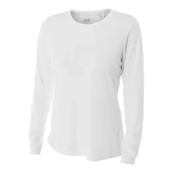 A4 Women’s Performance Long-Sleeve Crew Neck Shirt (White)