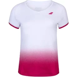 Babolat Girls Compete Cap Sleeve Tennis Top With Performance Polyester (White/Vivacious Red)