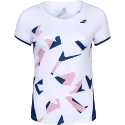 Babolat Girls Compete Cap Sleeve Tennis Top With Performance Polyester (White/Estate Blue)