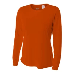 A4 Women’s Performance Long-Sleeve Crew Neck Shirt (Orange)