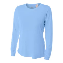 A4 Women’s Performance Long-Sleeve Crew Neck Shirt (Light Blue)