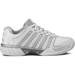 K-Swiss Women’s Hypercourt Express Leather Tennis Shoes (White/ Silver)