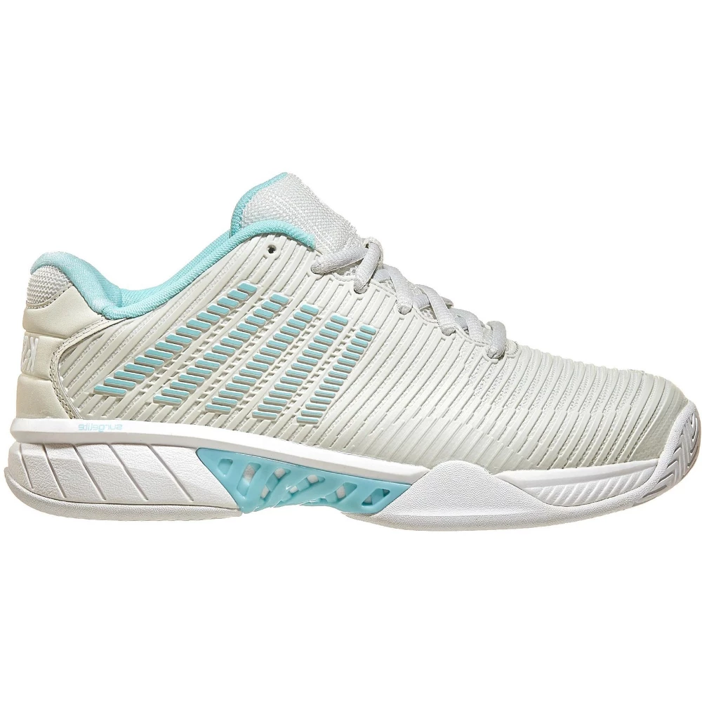 K-Swiss Women’s Wide Hypercourt Express 2 Tennis Shoes (Gray/White/Blue Glow)