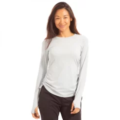 BloqUV Women’s Drawstring Crew Neck Long Sleeve Sun Shirt (Soft Gray)