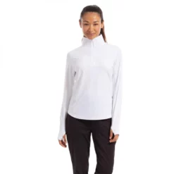 BloqUV Women’s Relaxed Fit Mock Neck Zip Top (White)