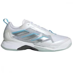 Adidas Women’s Avacourt Tennis Shoes (White/Silver Metallic/Bright Cyan)