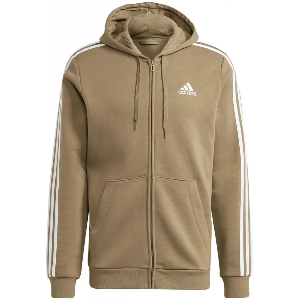 Adidas Men’s Essentials 3 Stripe Full Zip Hoodie (Olive)