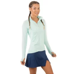 BloqUV Women’s Sun Protective Mock Zip Long Sleeve Athletic Top (Mint)