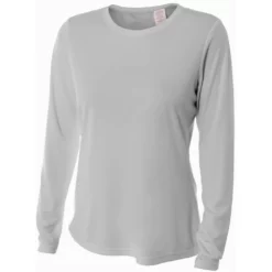 A4 Women’s Performance Long-Sleeve Crew Neck Shirt (Silver)